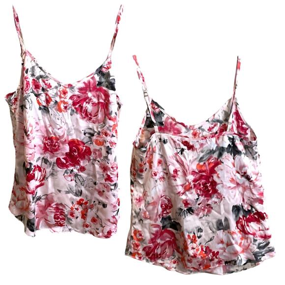 White House Black Market Camisole Top Women's Sz 0 Pink Floral Silky Adj Strap - Picture 1 of 11